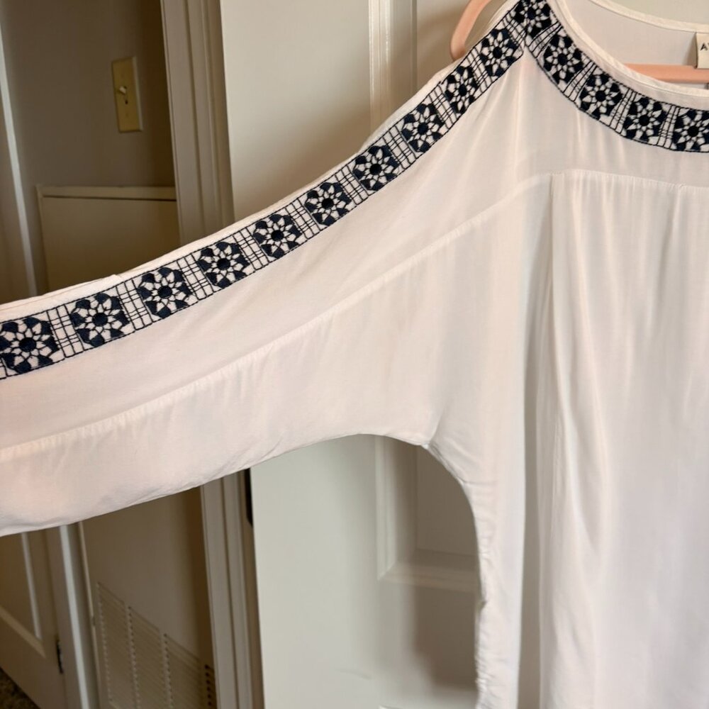 Ava & Viv Summer Blouse with Embroidery & Sleeve Cut-outs
